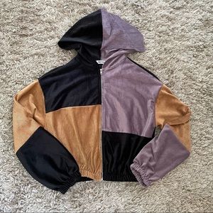 Ragstock never worn rib velour color block hoodie sz S